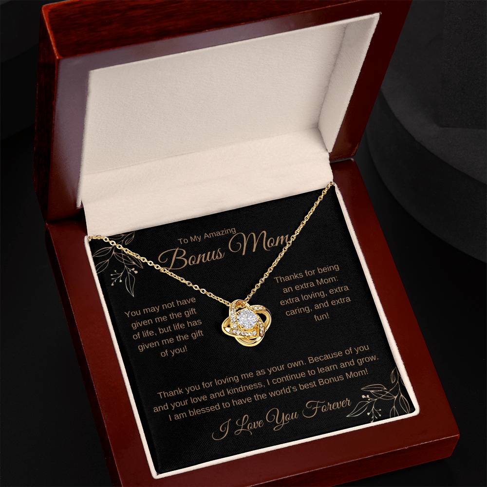 To My Bonus Mom Luxury Gold Love Knot Necklace