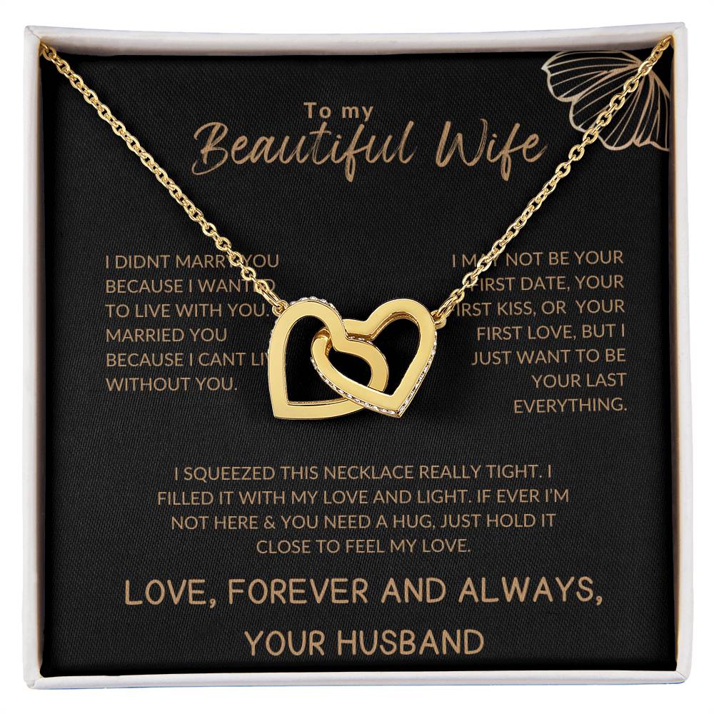 To My Beautiful Wife Luxury Gold Interlocking Hearts Necklace