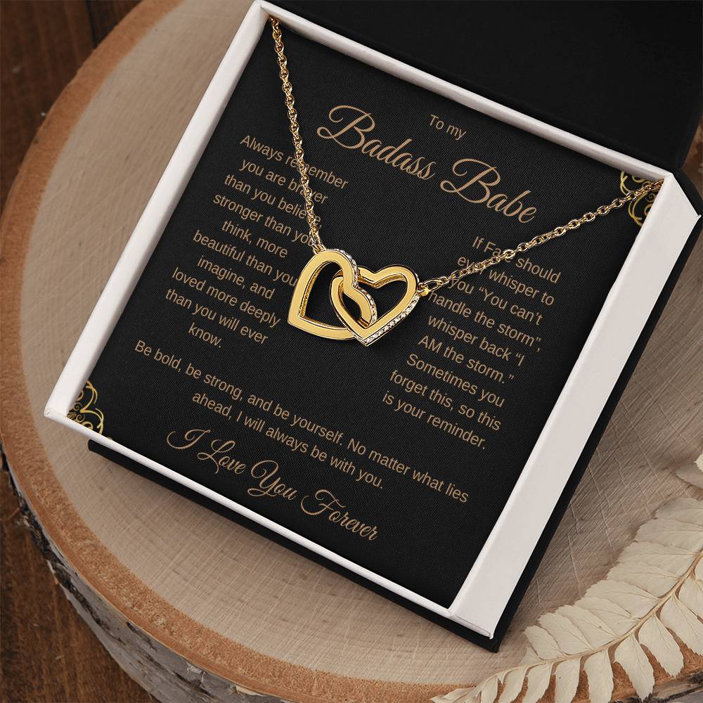 To My Badass Babe Luxury Gold Interlocking Hearts Necklace