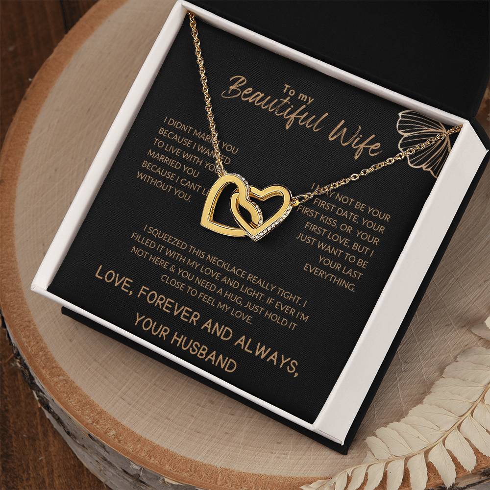 To My Beautiful Wife Luxury Gold Interlocking Hearts Necklace