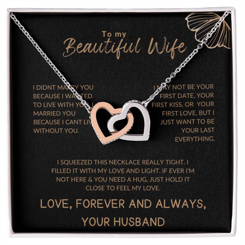 To My Beautiful Wife Luxury Gold Interlocking Hearts Necklace