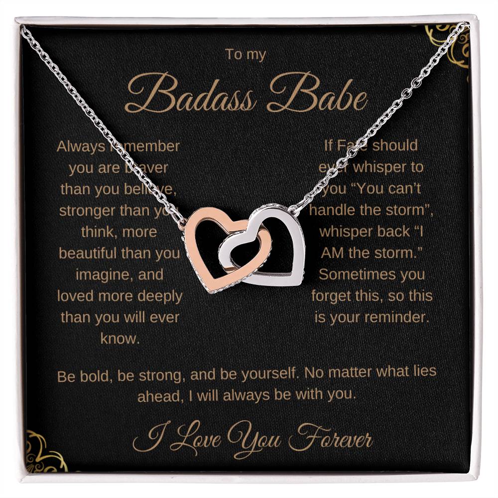 To My Badass Babe Luxury Gold Interlocking Hearts Necklace