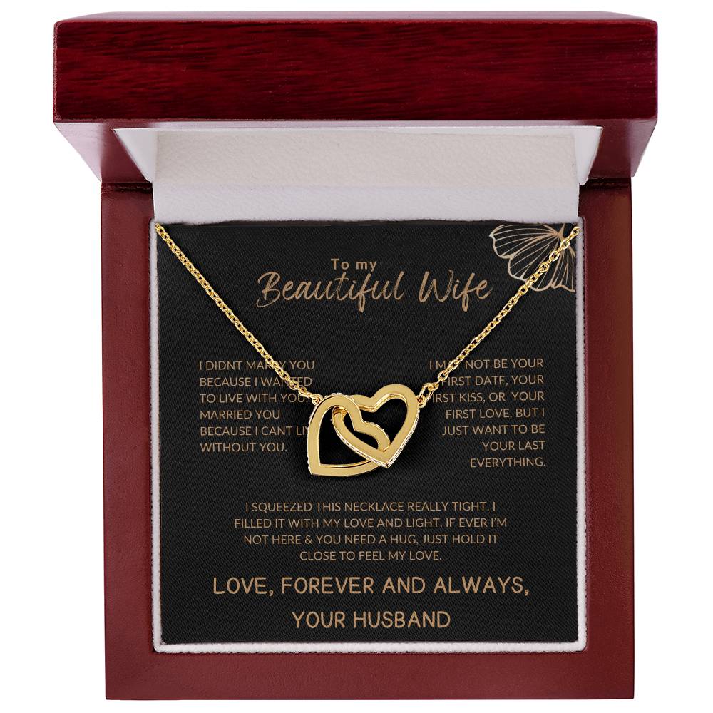 To My Beautiful Wife Luxury Gold Interlocking Hearts Necklace