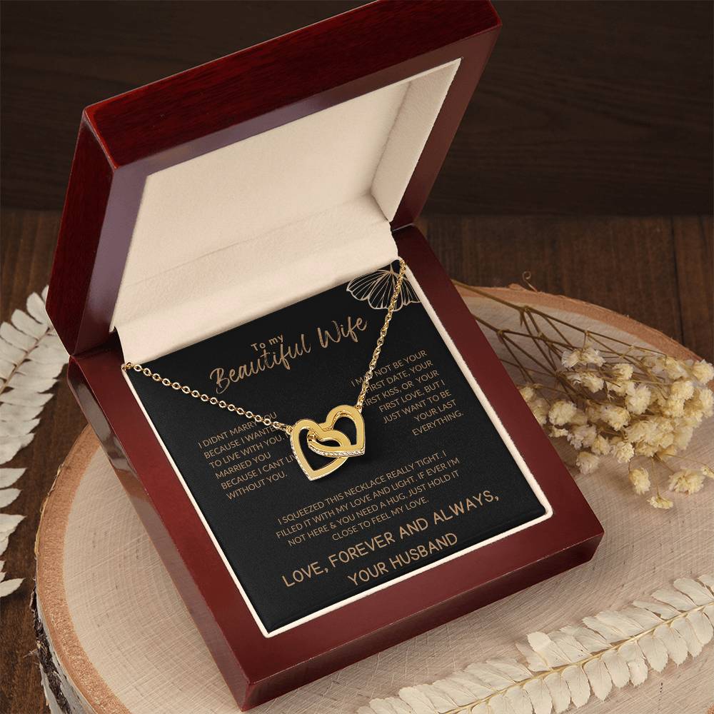 To My Beautiful Wife Luxury Gold Interlocking Hearts Necklace